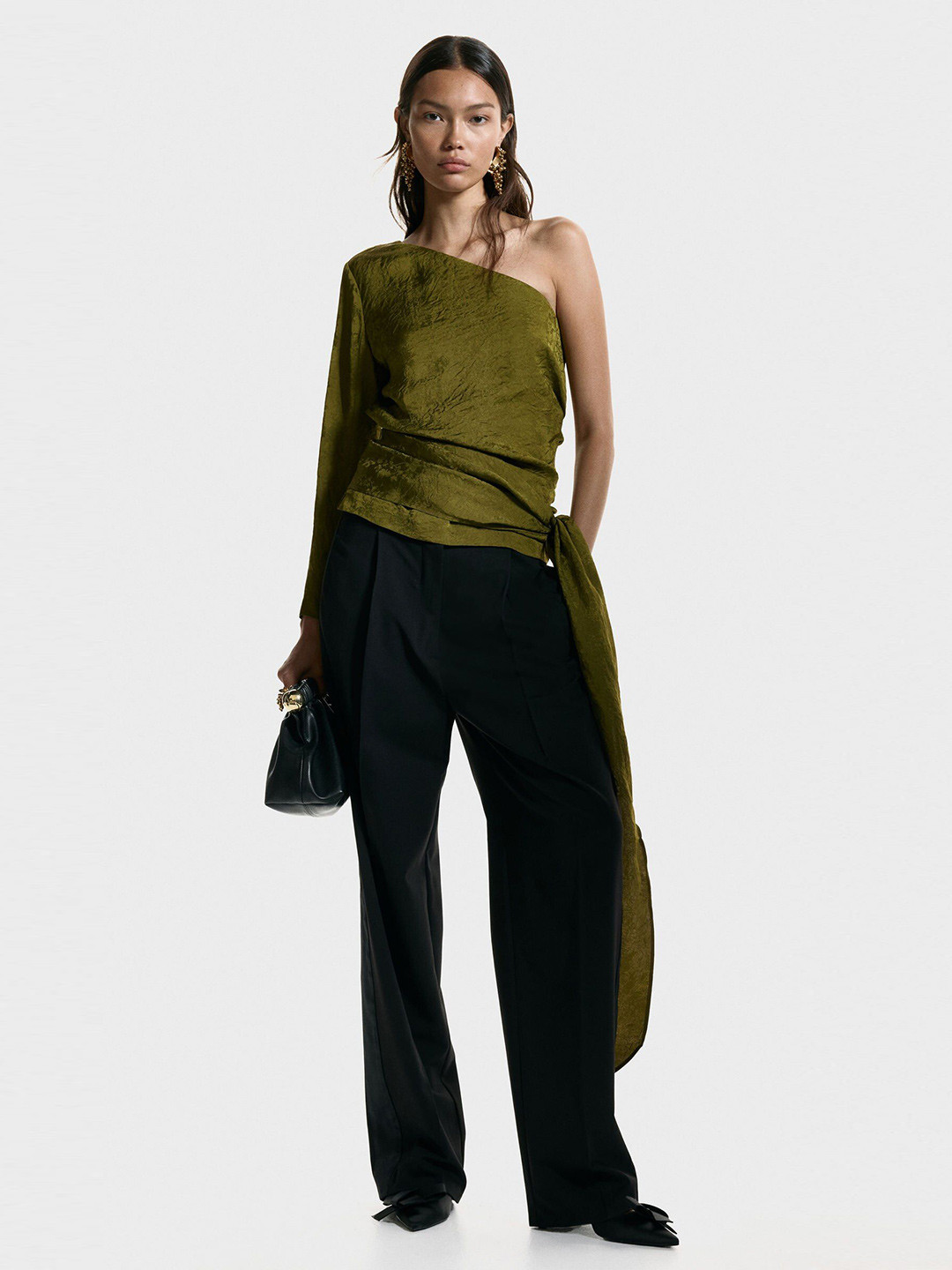 H&M Jacquard-Weave One-Shoulder Blouse