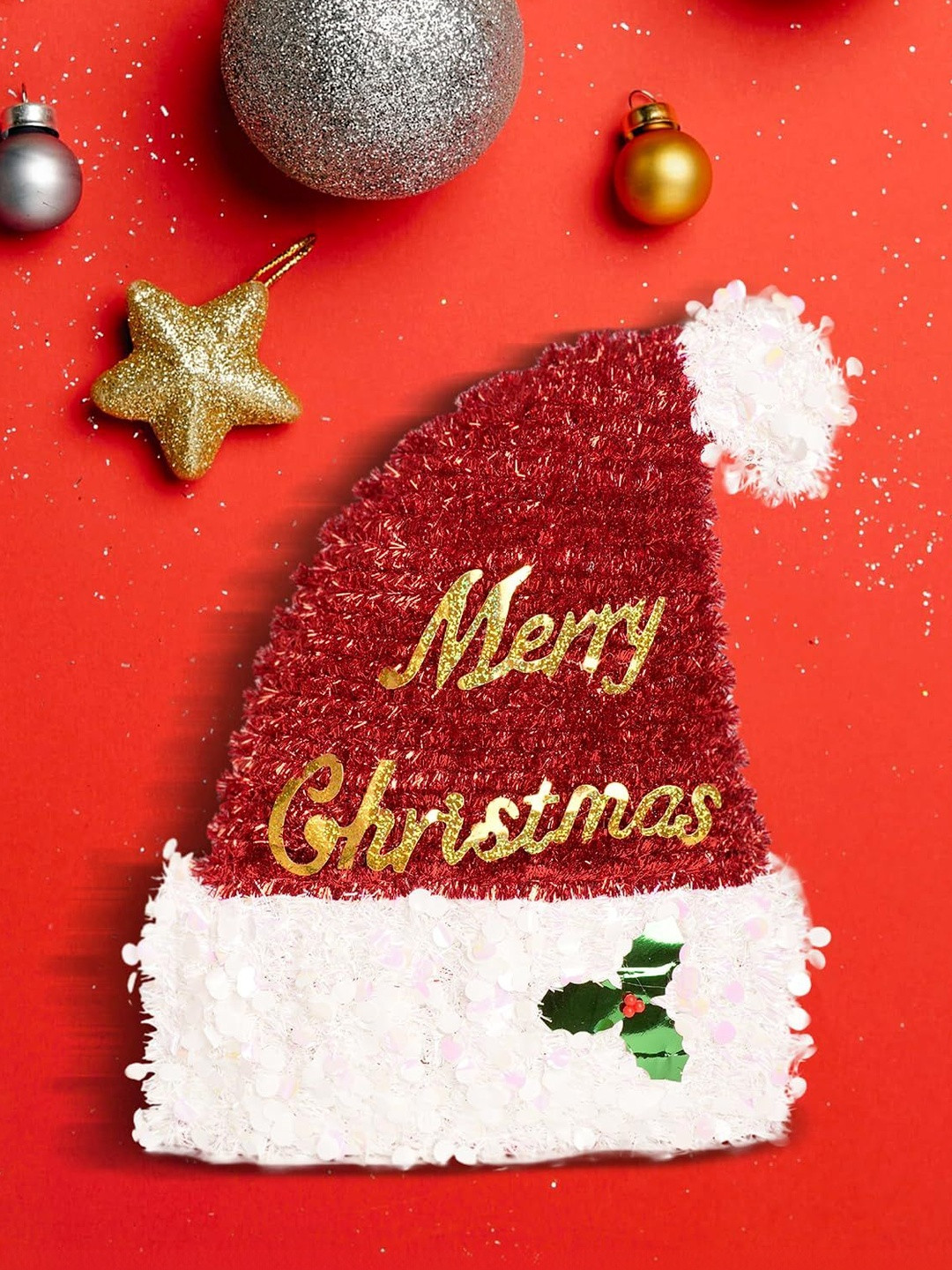 PROKART Maroon & White Glittered Premium Christmas Mixed Decorations Ornaments