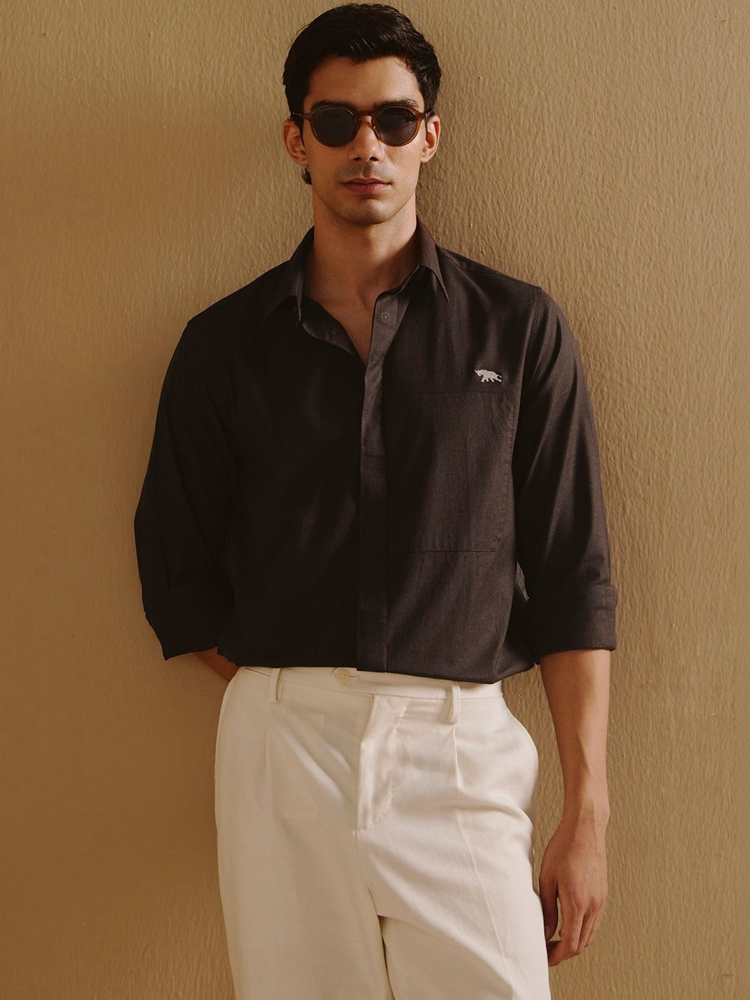 Andamen Men Semi Casual Cotton Lycra Melange Chest Pocket Regular Fit Shirt