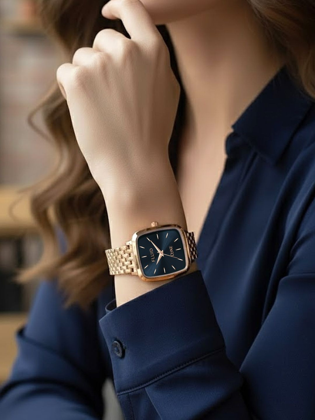 FLUID Women Brass Dial & Bracelet Style Straps Analogue Watch FL-Vani-605-BL