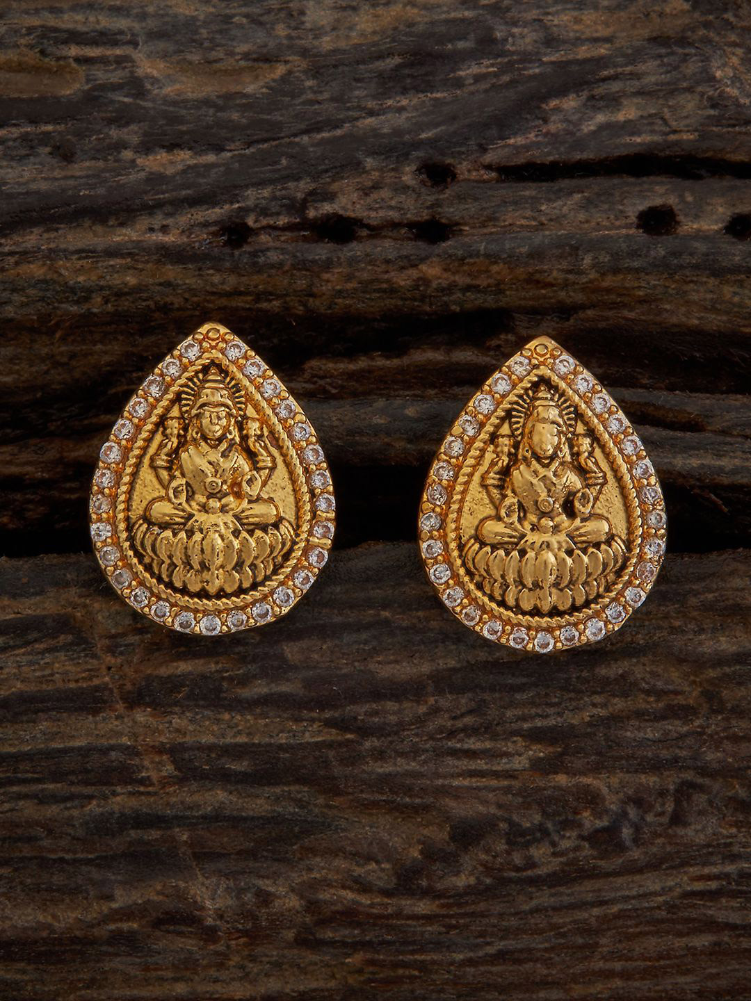 Kushal's Fashion Jewellery Embellished Bridal 92.5 Silver Gold-Plated Stone Studs Earring