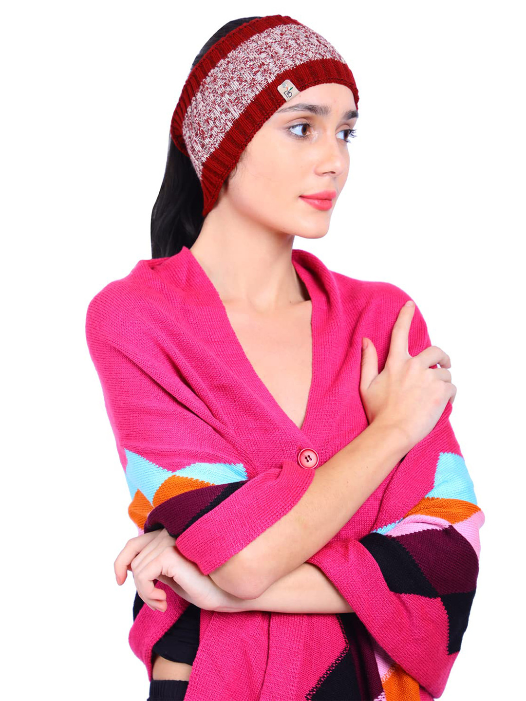 Bharatasya Women Maroon & Cream-Coloured Beanie