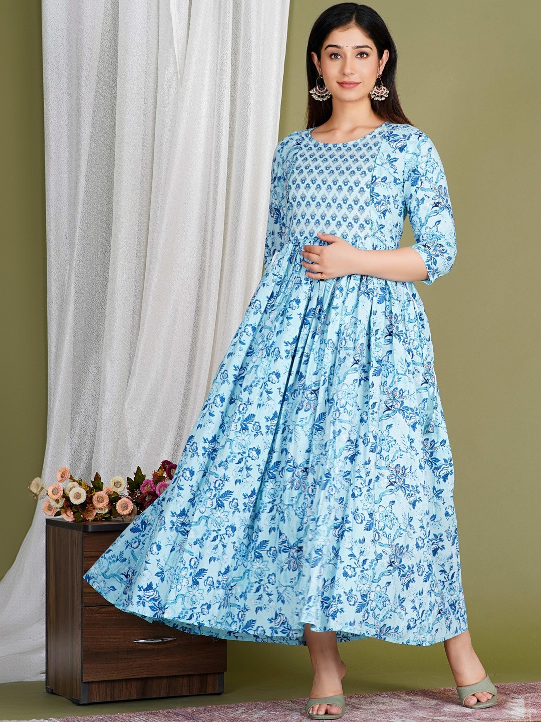 Pahanawa Print Maternity Fit & Flare Maxi Dress