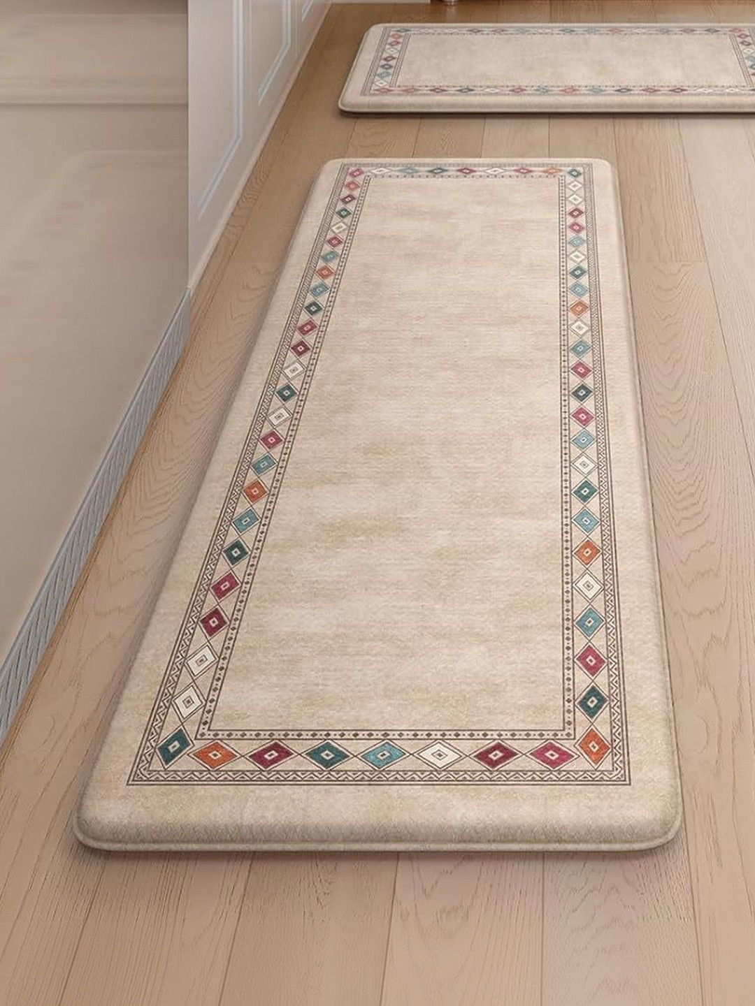 Deoxys Beige & Red Printed Floor Mats