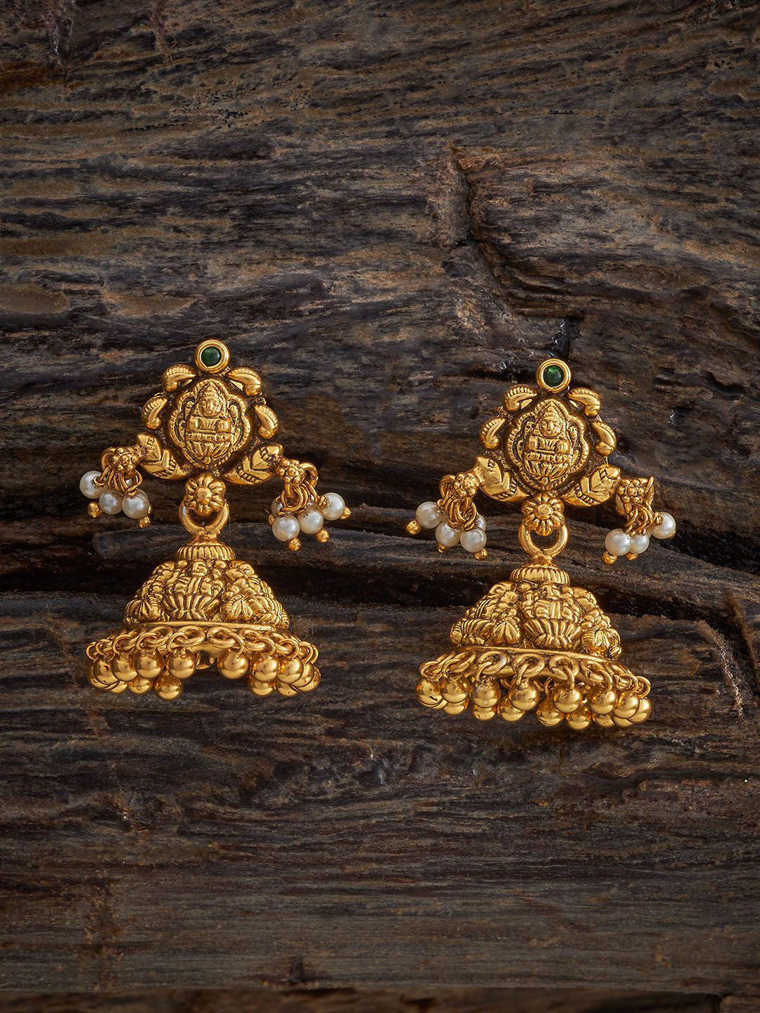 Kushal's Fashion Jewellery Gold-Plated Dome Shaped 92.5 Pure Silver StoneStudded Jhumkas