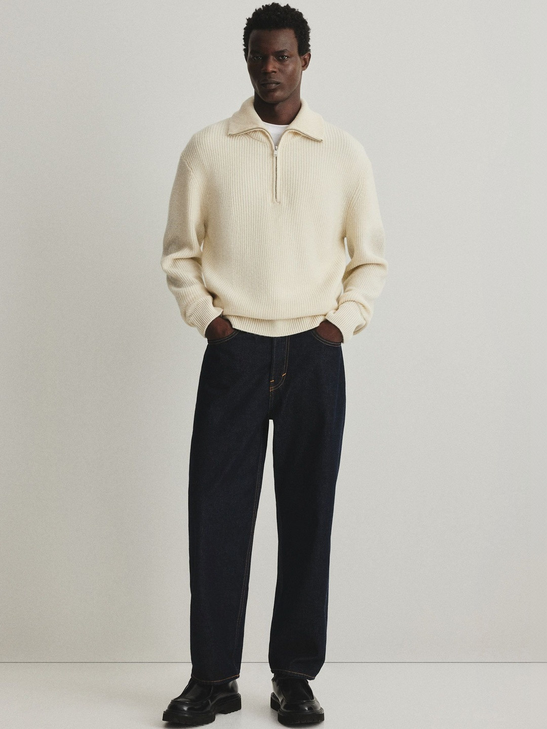 H&M Regular Fit Zip-Top Wool Polo Jumper