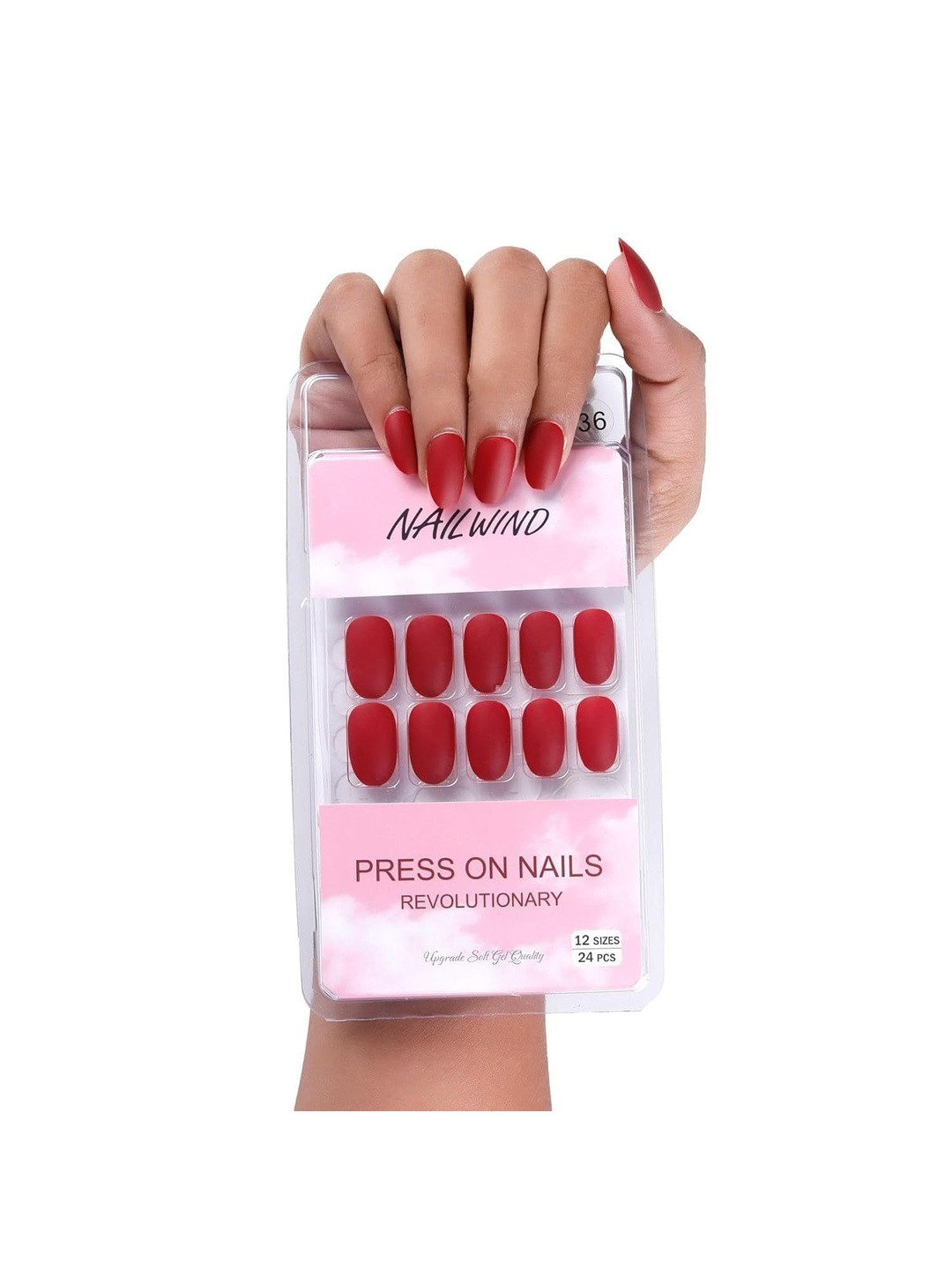 NAILWIND Set Of 24 Press On Nails - Maroon - V-36