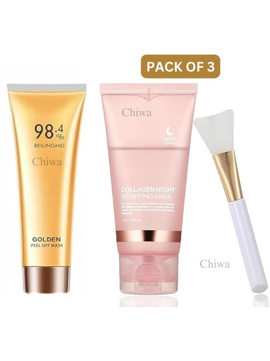 CHIWA Set Of 3 Collagen Night Wrapping Mask  & Peel Off Mask With Brush 175 ml