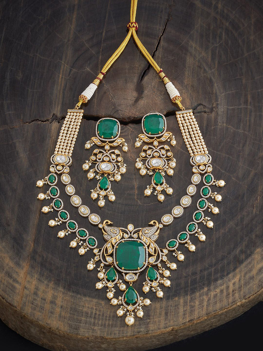 Kushal's Fashion Jewellery Embellished Bridal Kundan- & Beaded Necklace and Earrings