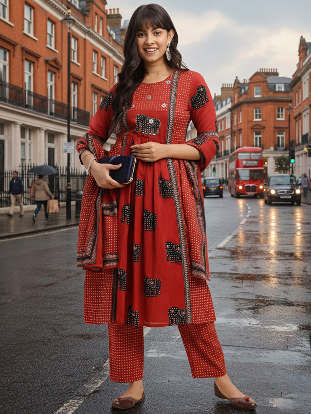 GULMEHAK Women Ethnic Motifs Printed Cotton A-Line Kurta with Trousers & Dupatta