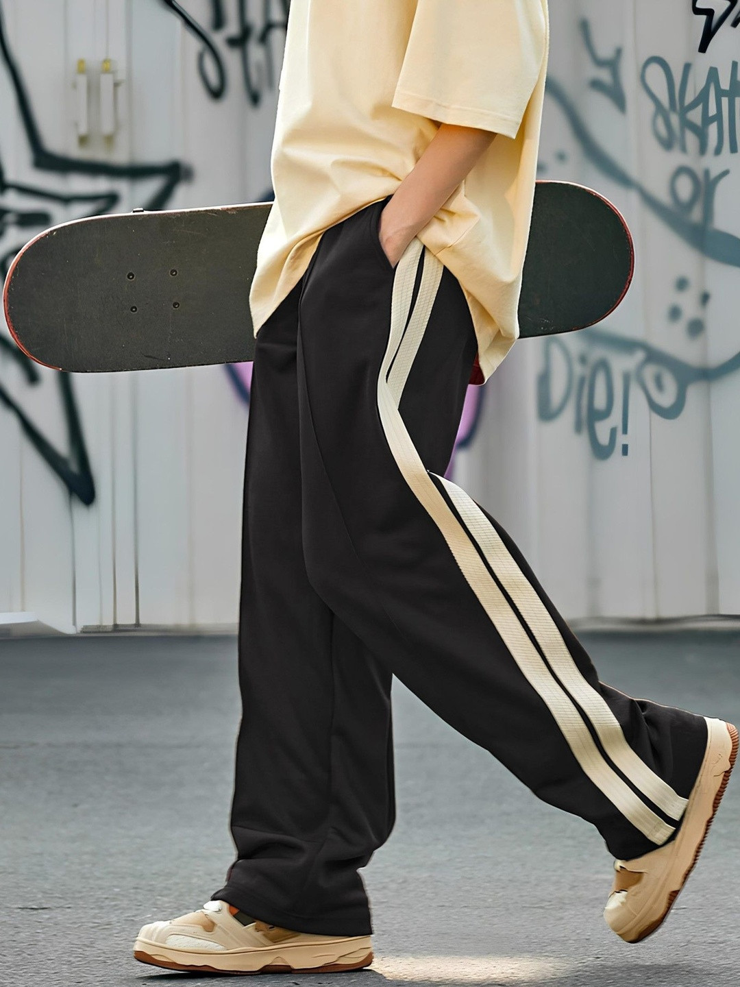 JUMPCUTS Men Color-Blocked Loose-Fit Track Pants