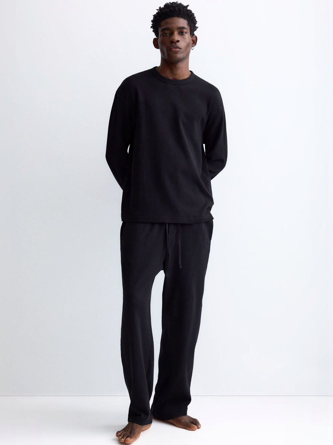 H&M Waffled Cotton Pyjama Top & Bottoms