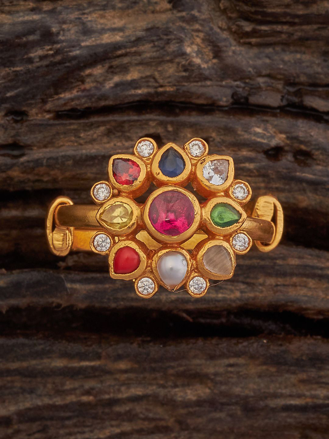 Kushal's Fashion Jewellery Embellished Bridal 92.5 Silver Navaratna Finger Ring