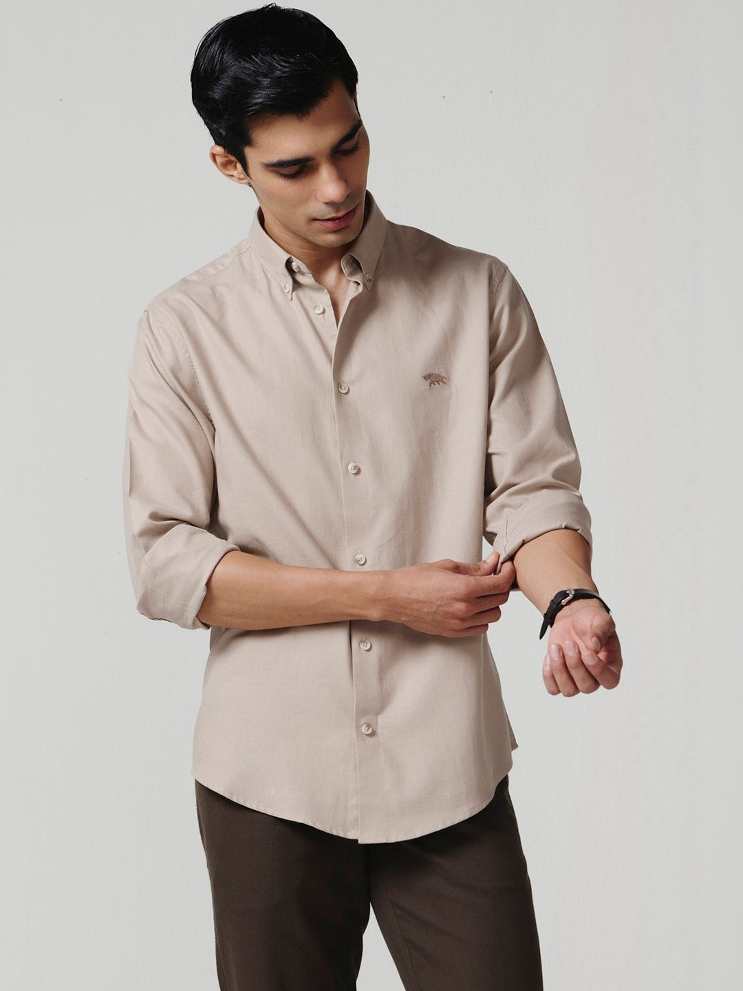 Andamen Men Semi Casual Cotton Solid Embroidered Regular Fit Shirt