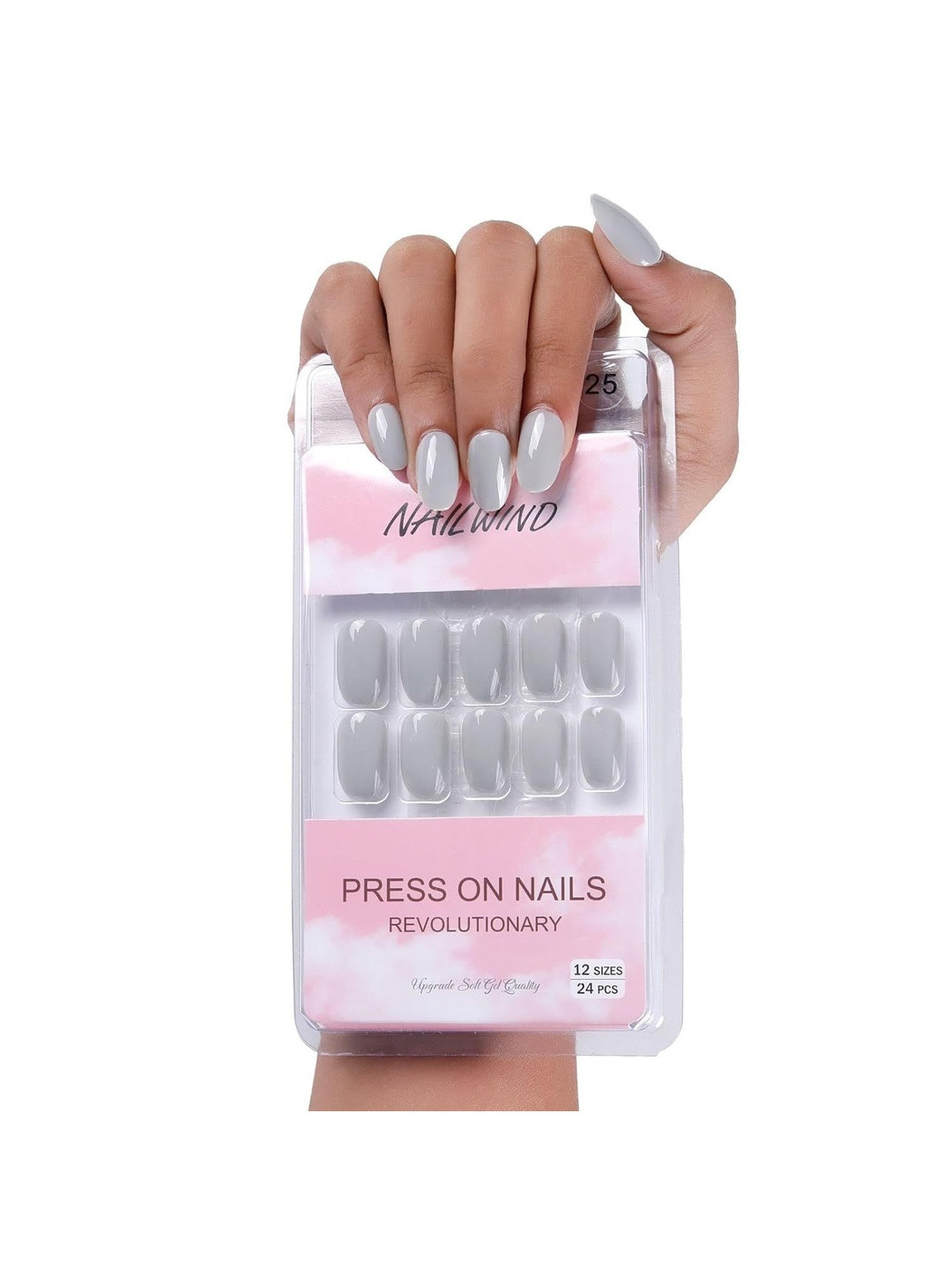 NAILWIND Set Of 24 Press On Nails - Silver - V-25