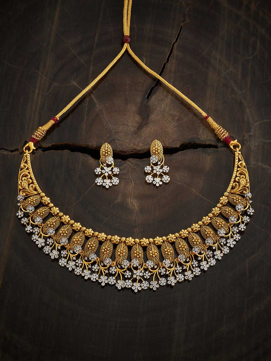 Kushal's Fashion Jewellery Embellished Bridal 92.5 Silver Temple Jewellery Set