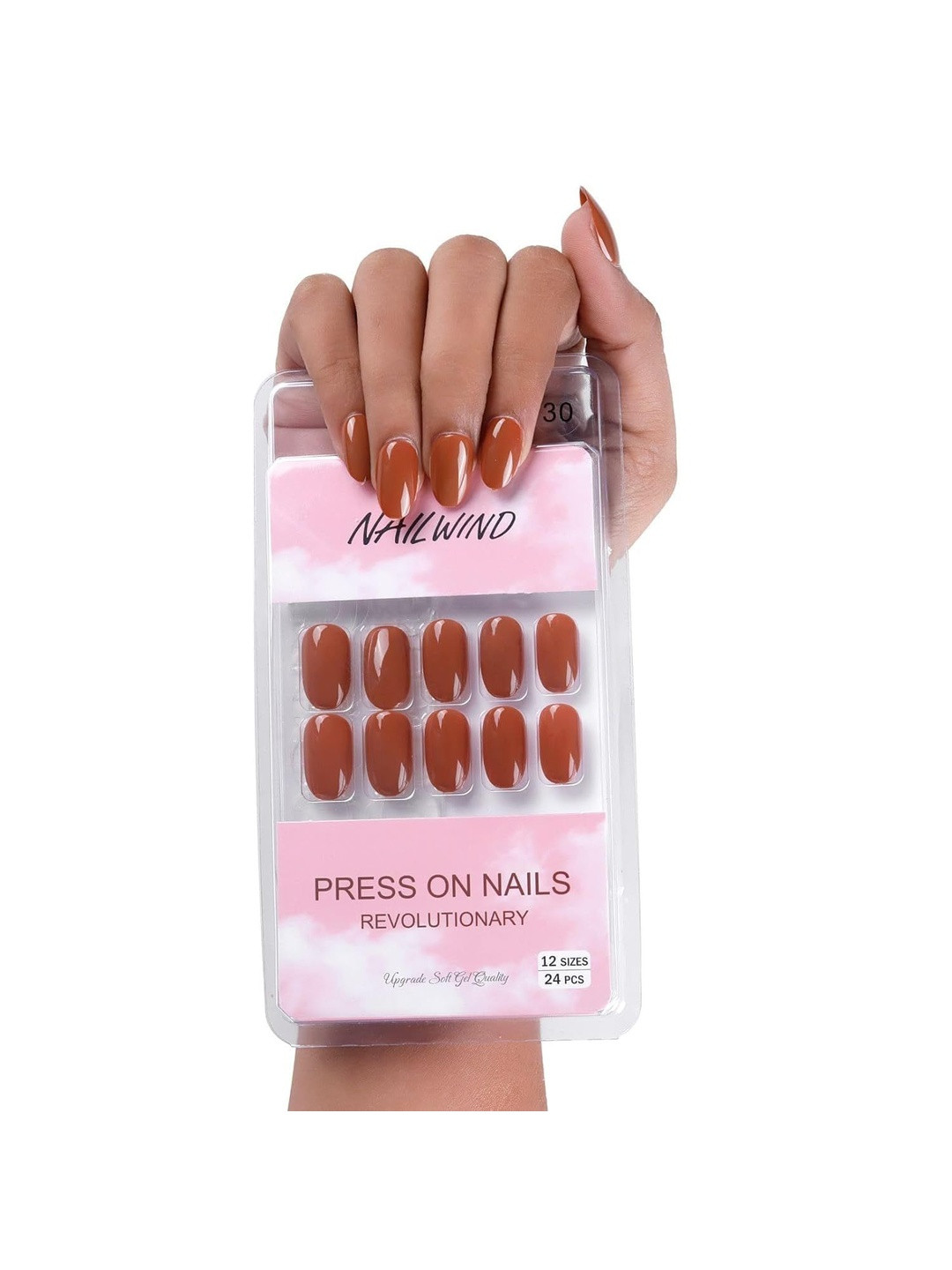 NAILWIND Set Of 24 Press On Nails - Brown - V-30