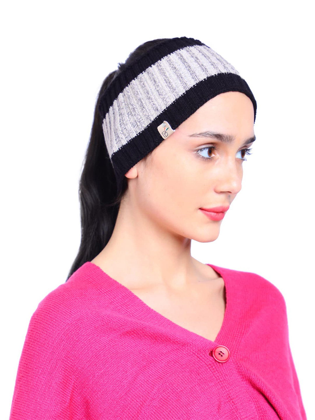 Bharatasya Women Grey Self Design knitted Ski Headband