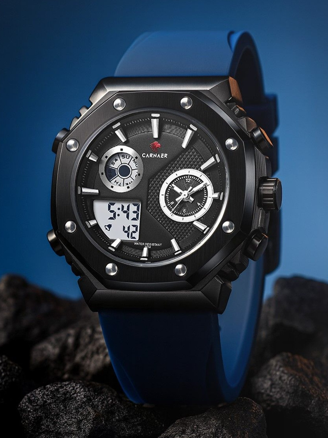 Carnaer Men Embellished Dial & Wrap Around Straps Analogue Watch CN-8806-Blu-Blk