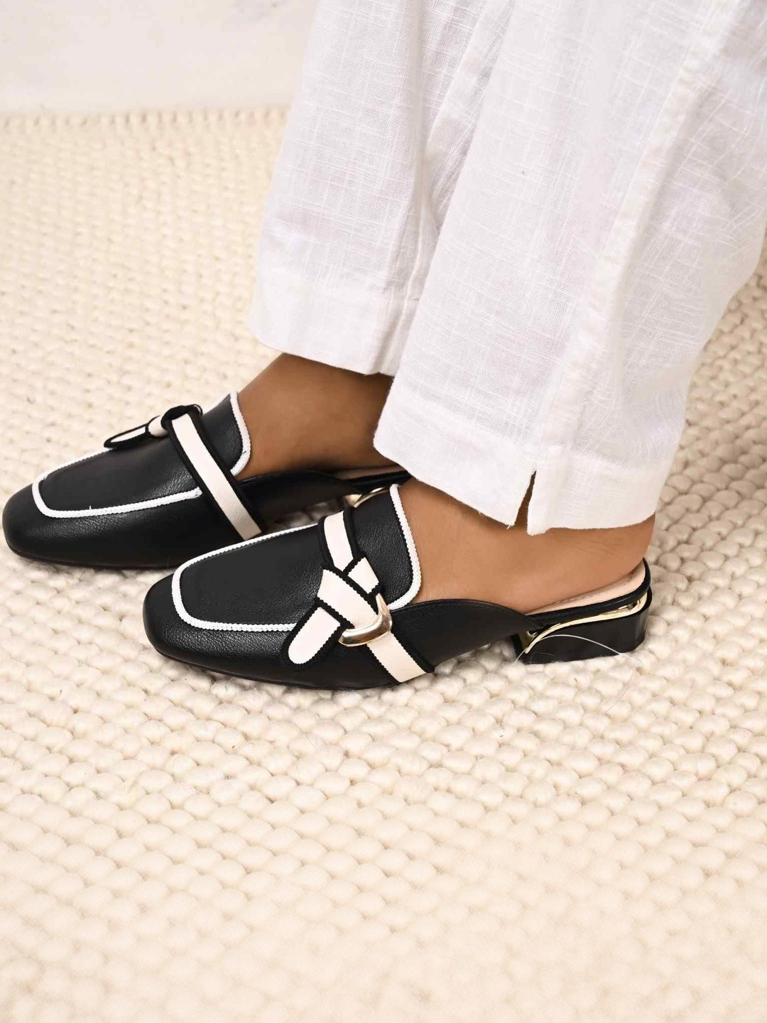 San Marino by Shoe Bank Colourblocked Block Mules with Bows