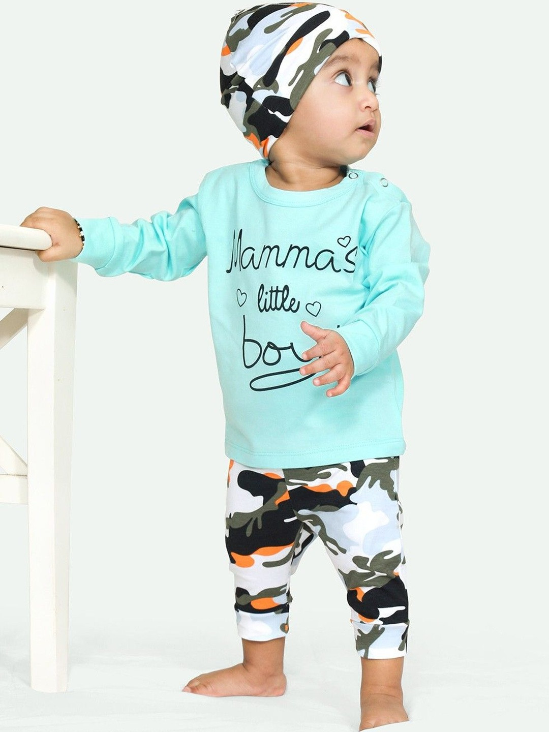 ariel Pure Cotton Fleece Round Neck T-Shirt & Pyjama With Cap Clothing Set