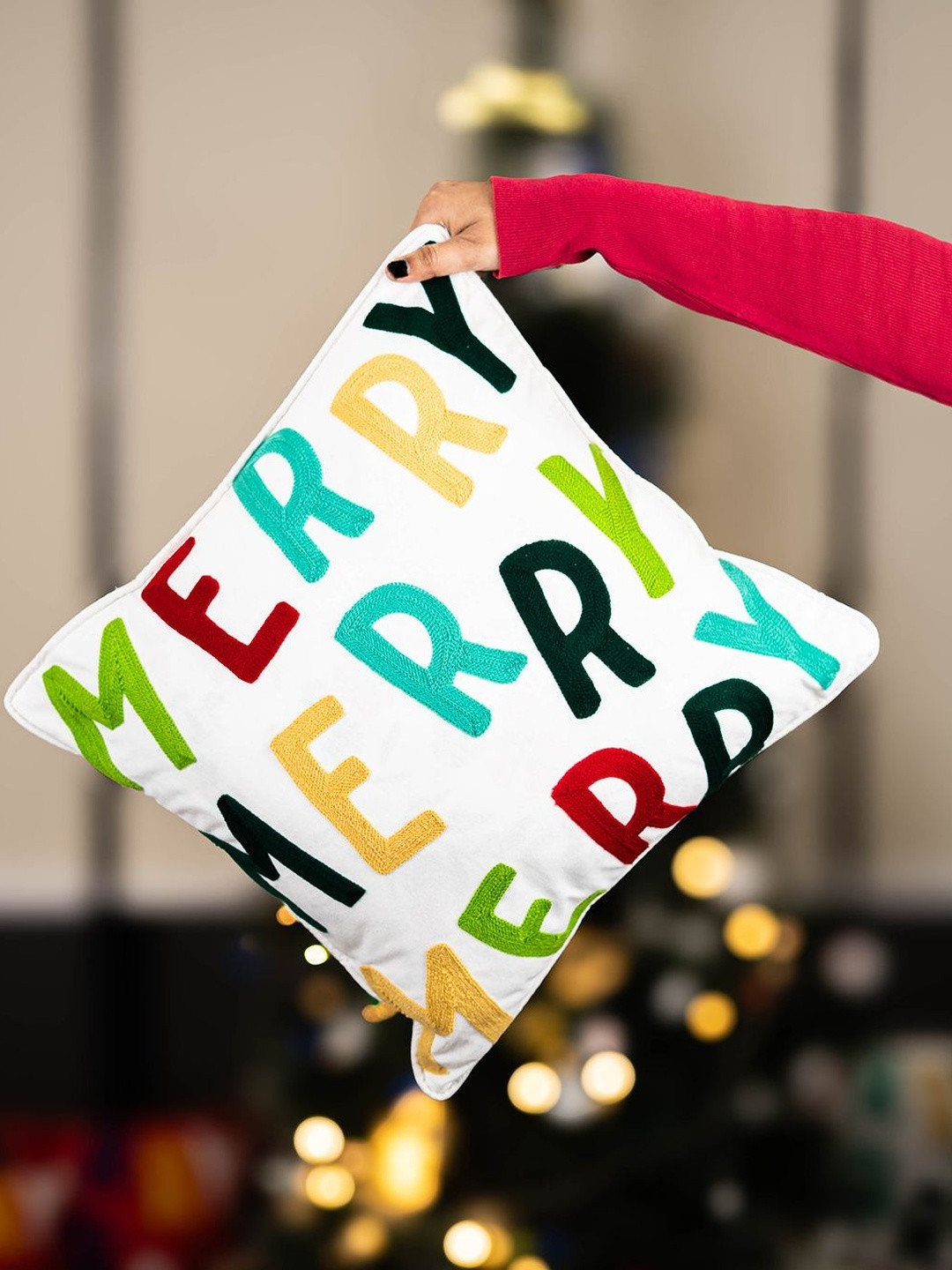 The Zappy Box White & Green Typography Printed Square Breathable Cushion Covers