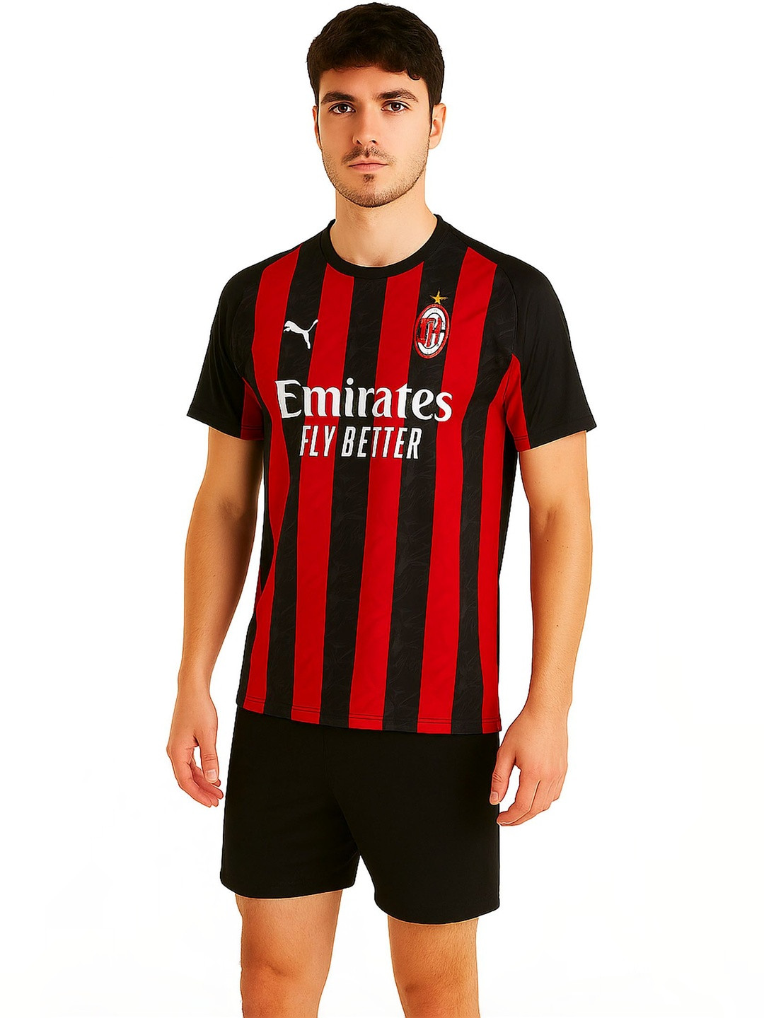 dostitch Men A C Milan Striped Dri-FIT T-shirt