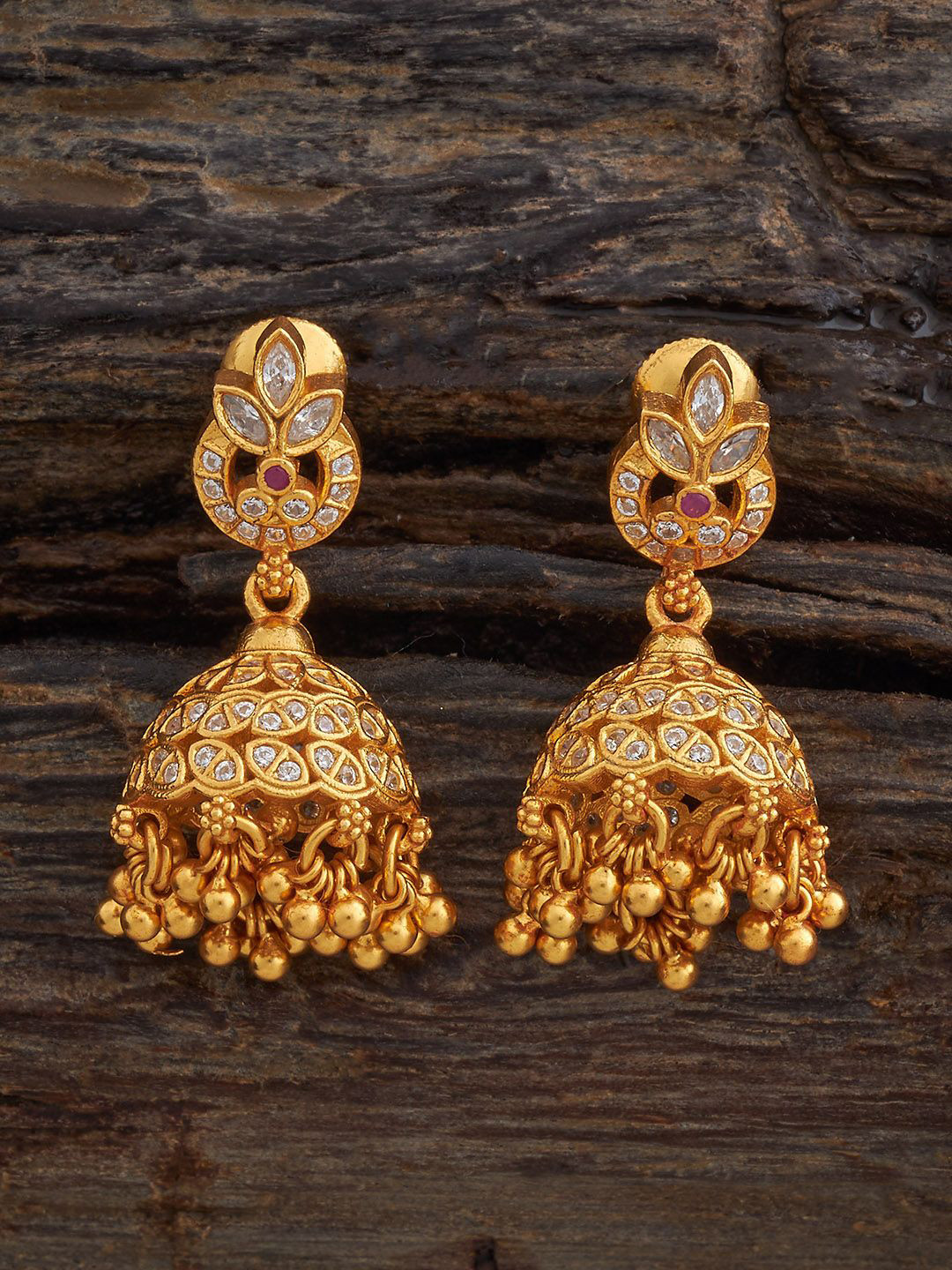 Kushal's Fashion Jewellery Embellished Bridal Gold-Plated Dome Shaped Jhumkas Earrings
