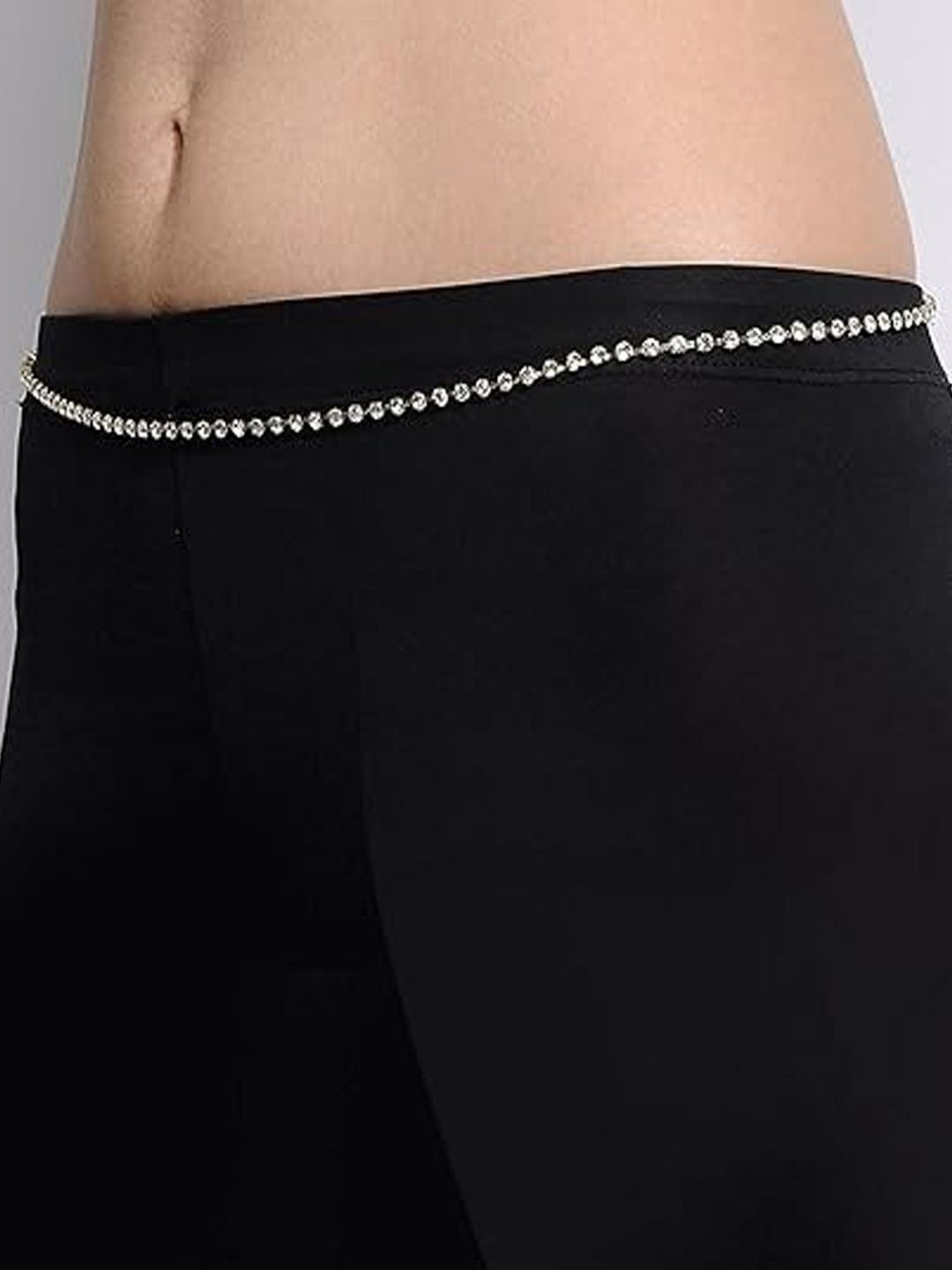 FIMBUL Silver-Plated Crystal Stone-Studded Waist Chain Saree Accessories