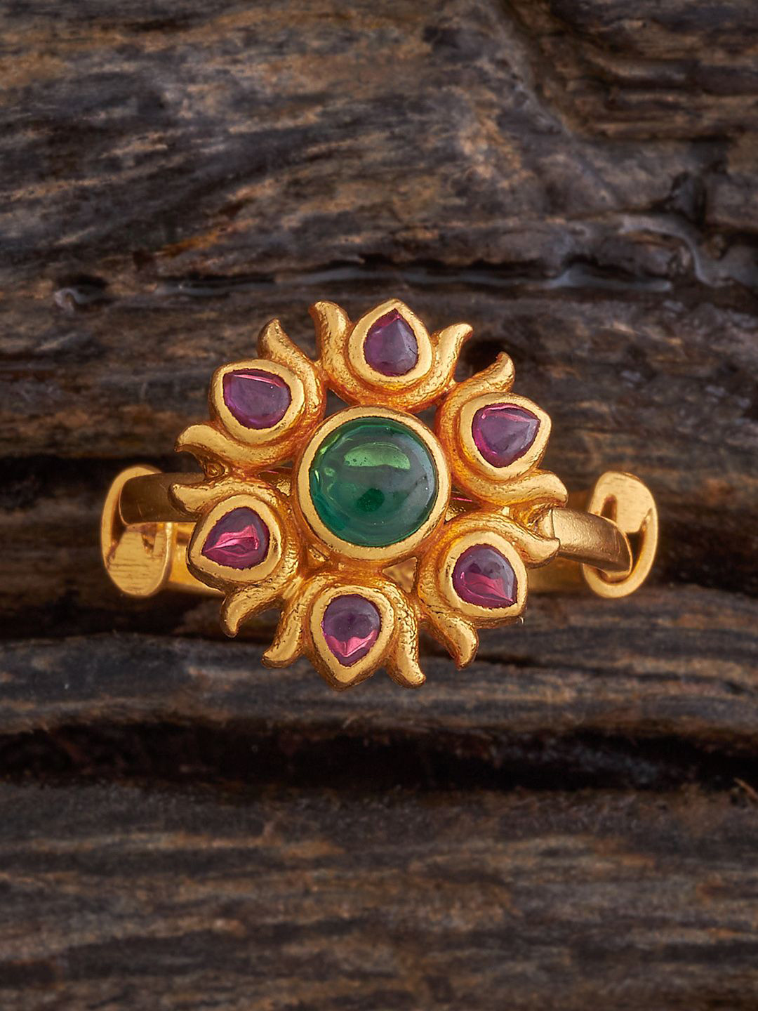 Kushal's Fashion Jewellery Embellished Bridal 92.5 Silver Gold-Plated Temple Finger Ring