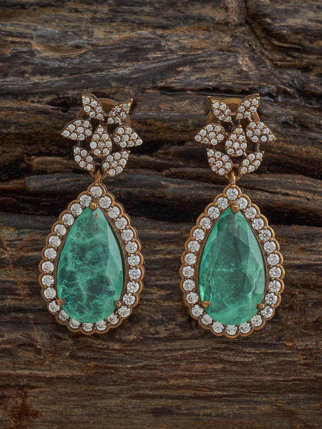 Kushal's Fashion Jewellery Victorian-Plated Zircon Embellished Bridal Tear  Earrings