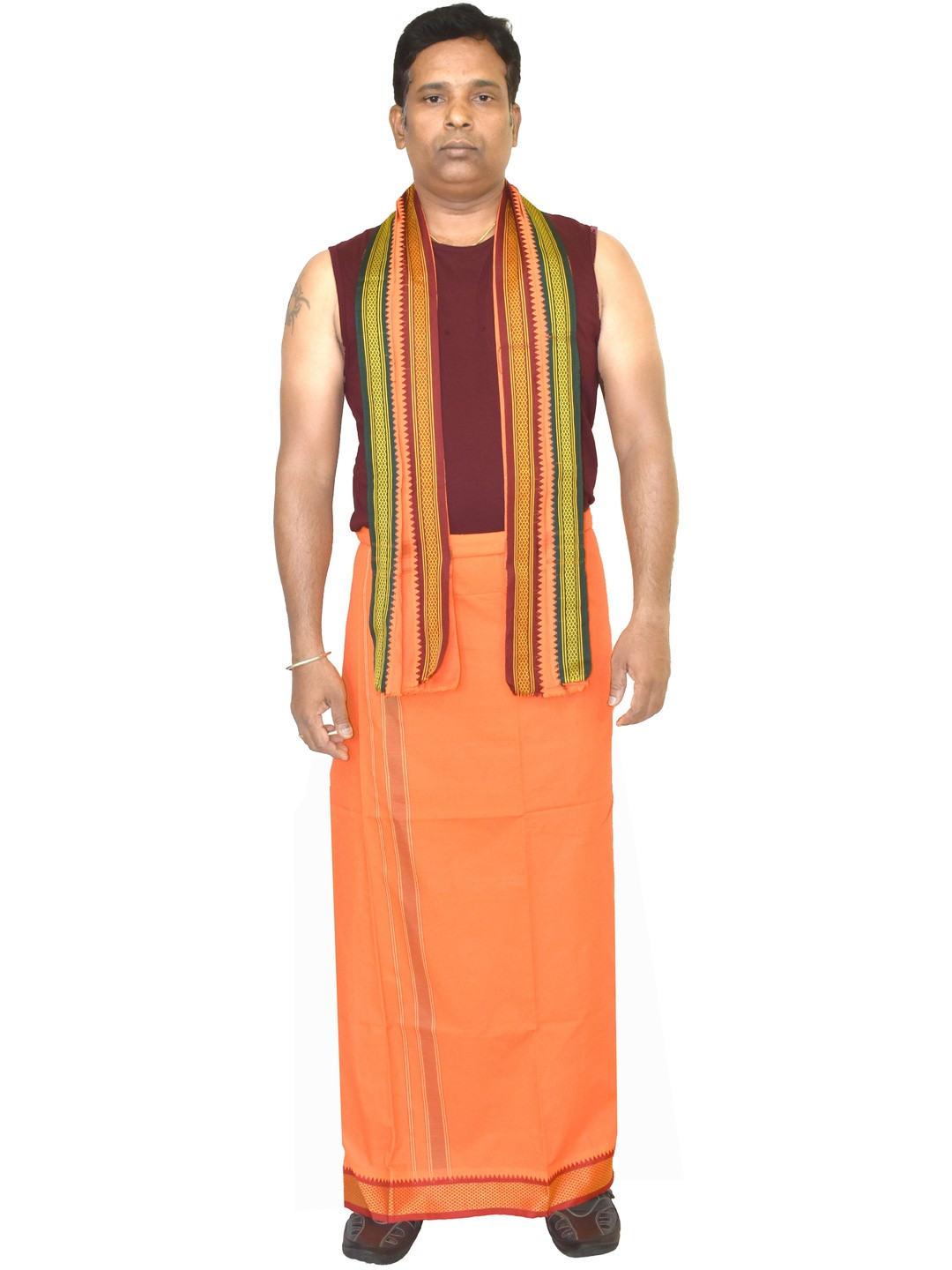 TUNI MANI Men Orange Cotton Dhotis with Towel