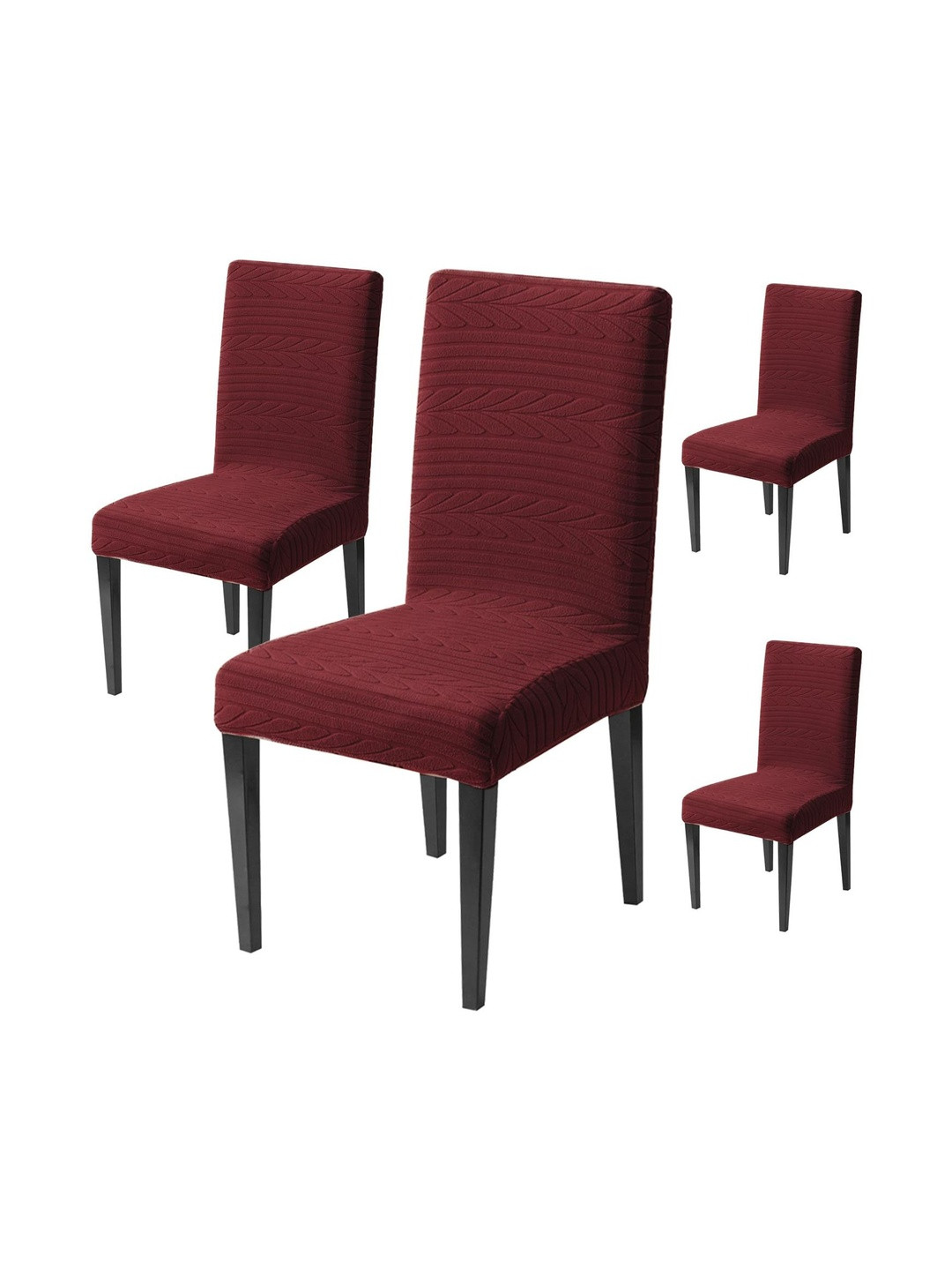 HOUSE OF QUIRK Set Of 4 Maroon Woven Design Jacquard 220 GSM Dining Seat Slipcover