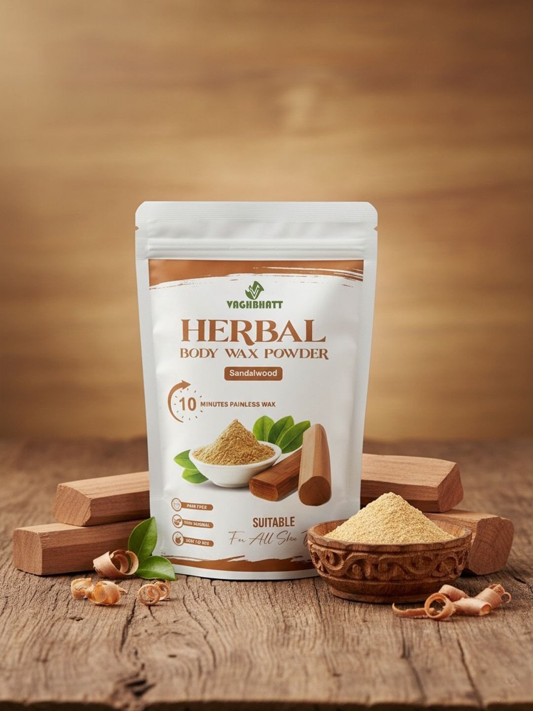 VAGHBHATT Herbal Sandalwood Wax Powder For Smooth Skin - 100 g