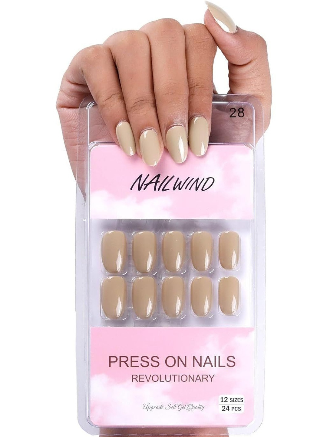 NAILWIND Set Of 24 Press On Nails - Beige- V-28