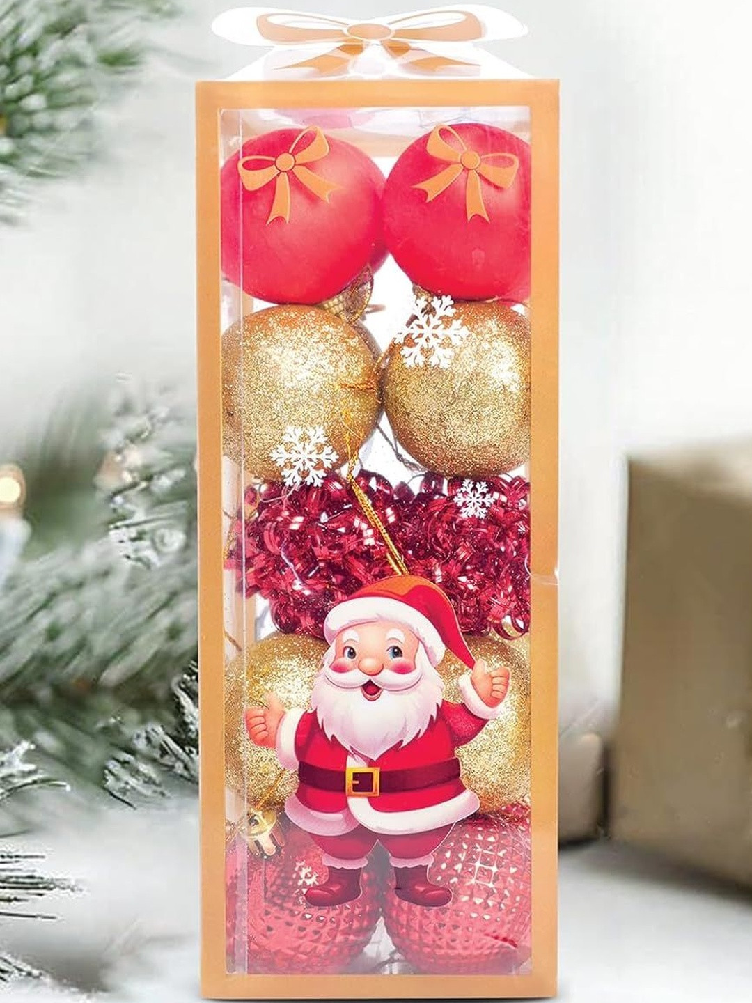 PROKART Red Glittered Premium Christmas Mixed Decorations Ornaments