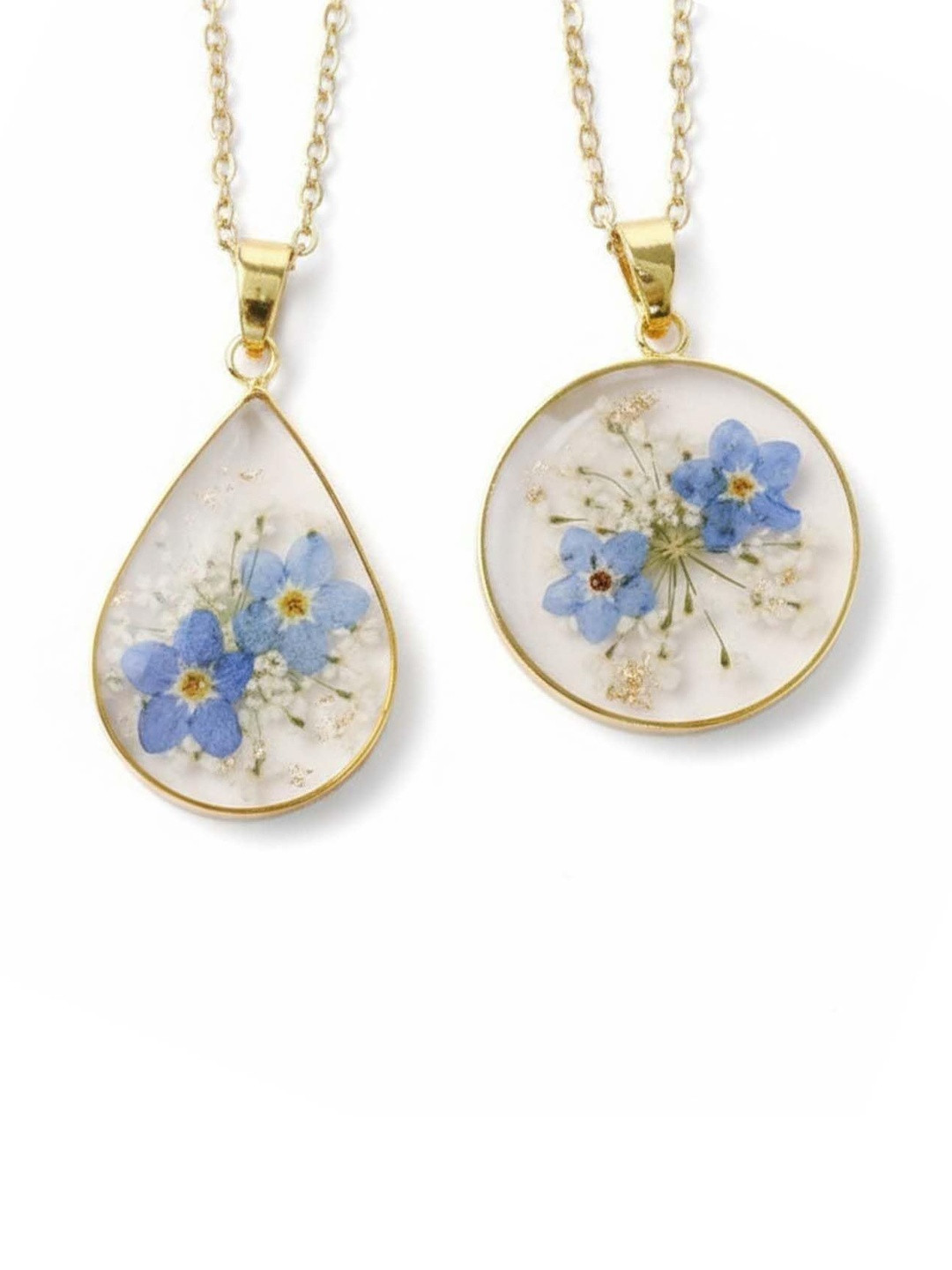 Dainty Little Shop Teardrop Shaped Pendant with Real Forget me not Flowers