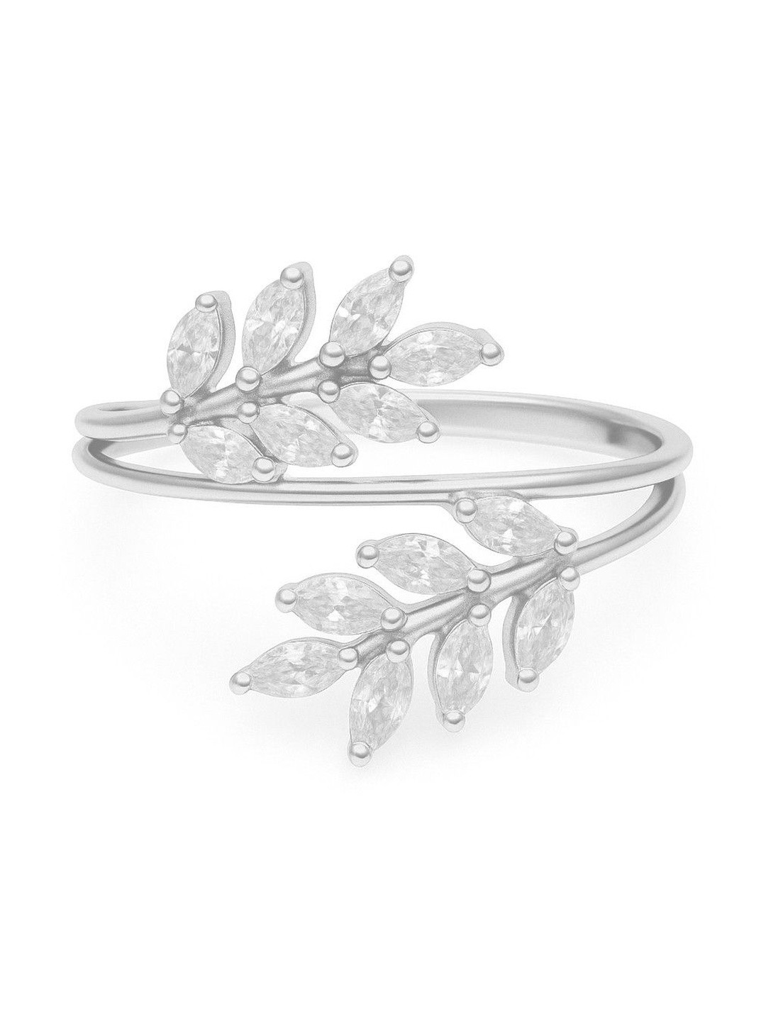 Zisthi Rhodium-Plated Leaf Bypass Couple Finger Ring