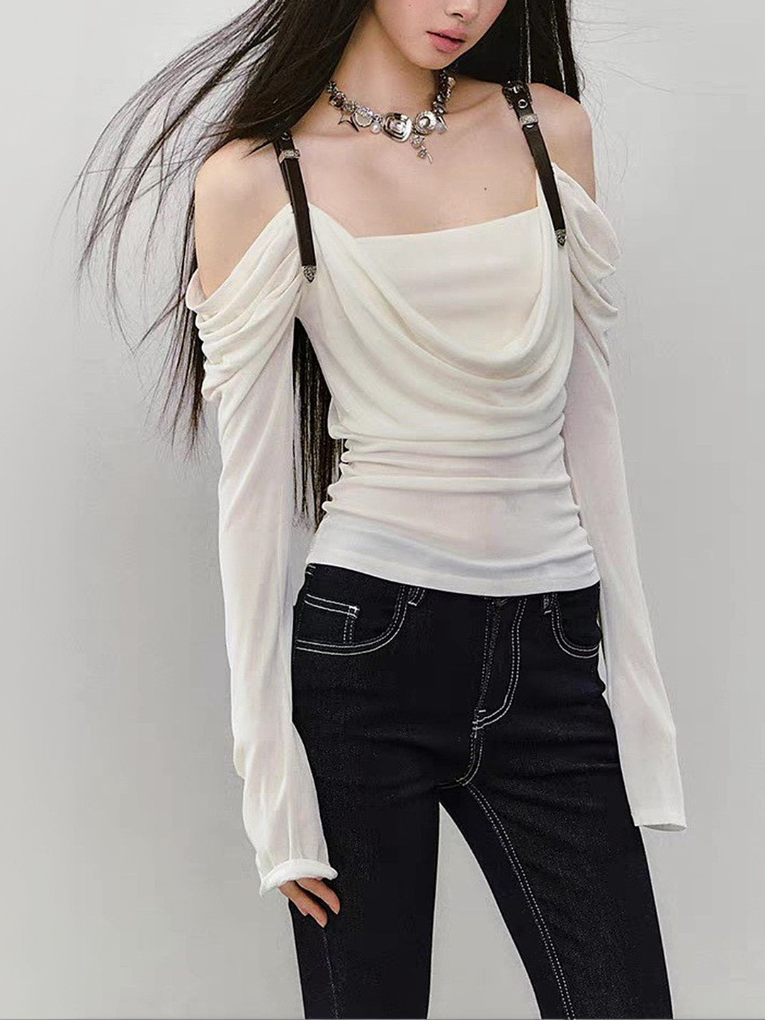 LULU & SKY Cowl Neck Cold-Shoulder Top