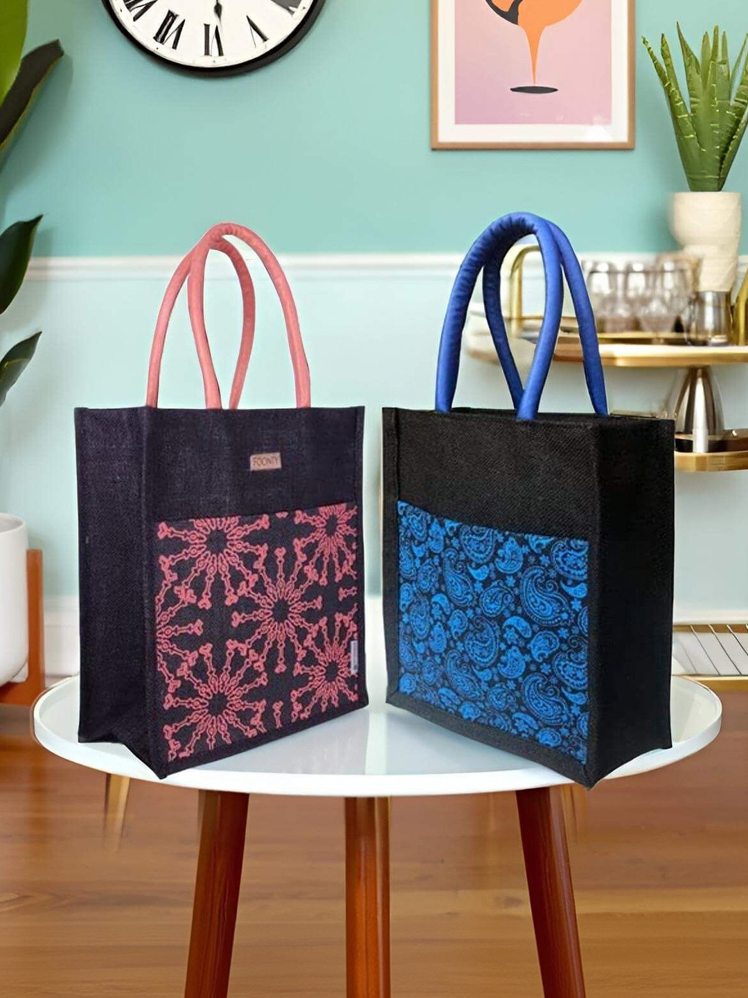 FOONTY Set of 2 Prinrted Eco Friendly Lunch bags Travel Accessory