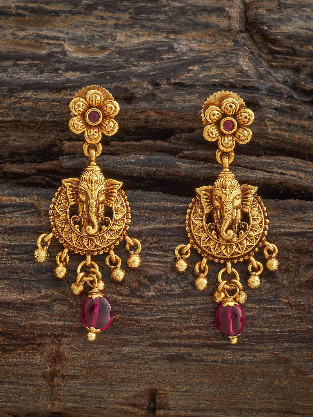 Kushal's Fashion Jewellery Gold Plated Artificial Stones and Beads Antique Drop Earrings