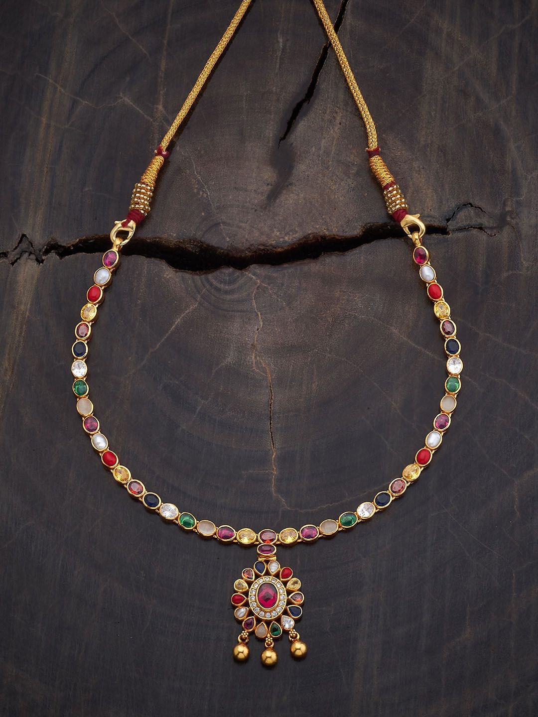 Kushal's Fashion Jewellery Embellished Bridal 92.5 Silver Navaratna Stone Necklace