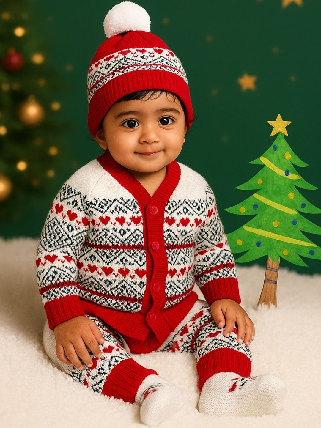 Little Angels Boys Fair Isle Printed Woollen
