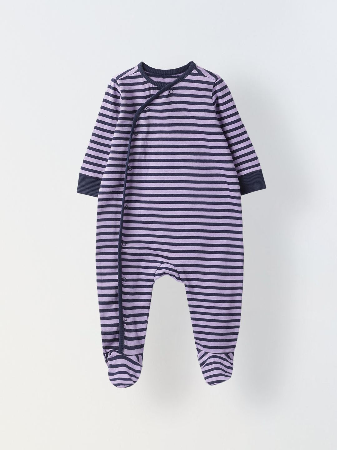 SPUNKIES Kids Purple Cotton Striped Cotton Full Body Romper