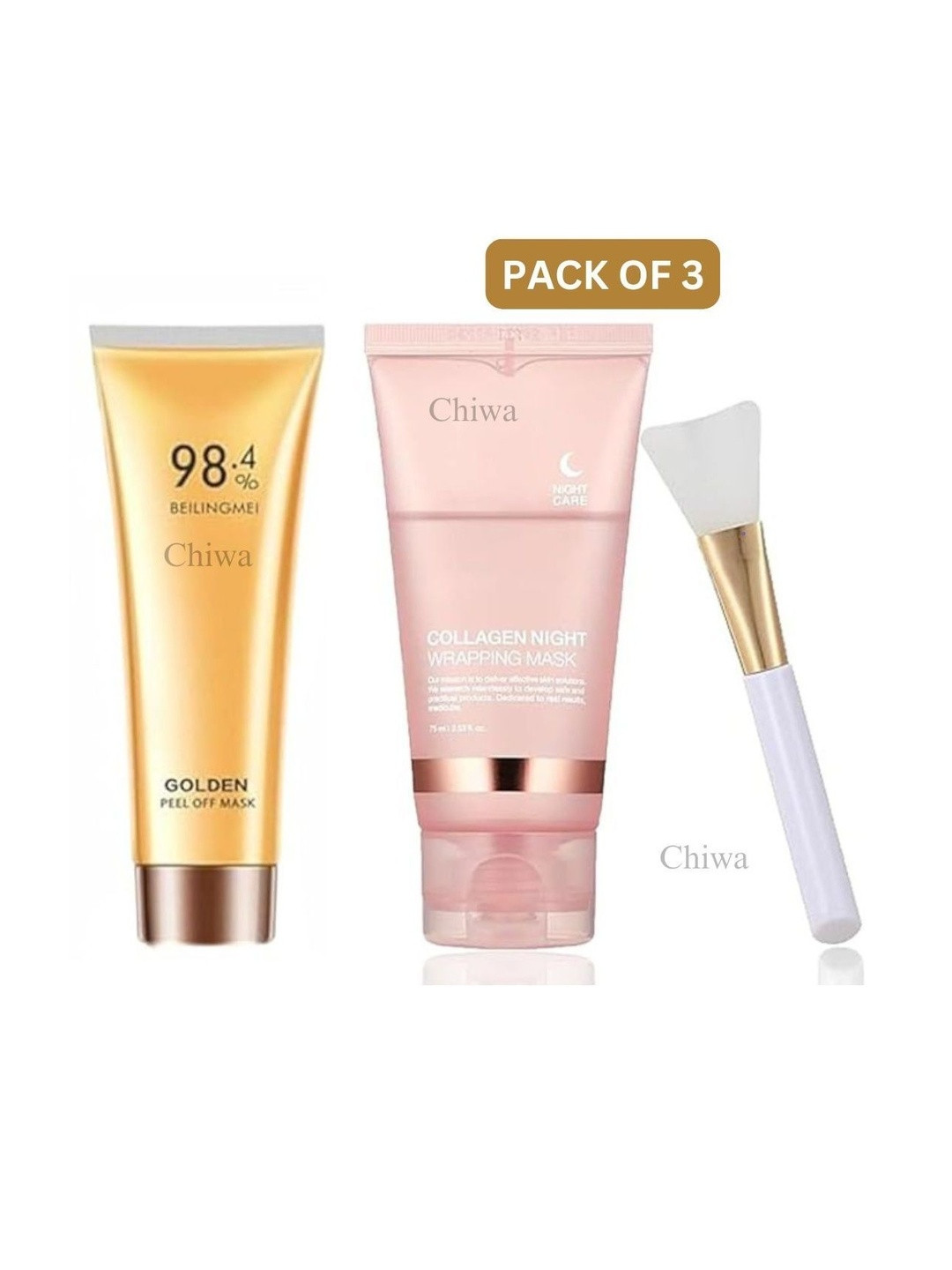 CHIWA Set Of 3 Golden And Collagen Peel Off Masks With Brush -100 ml & 75 ml