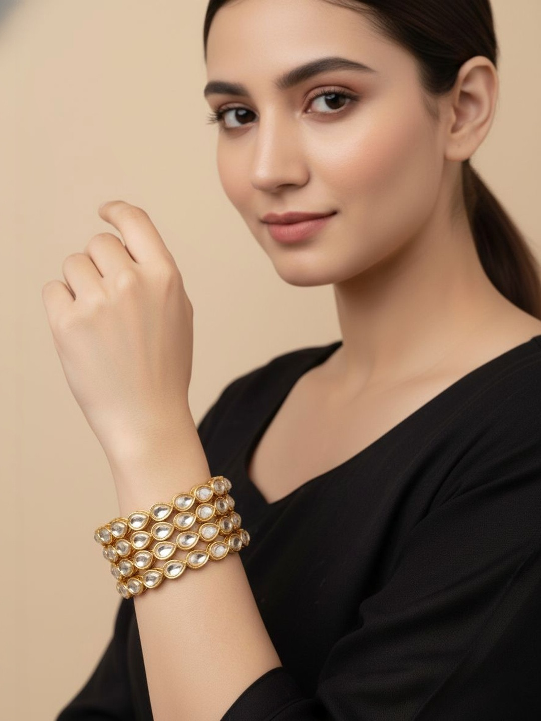 NVR Gold-Plated Alloy Kundan Bangle