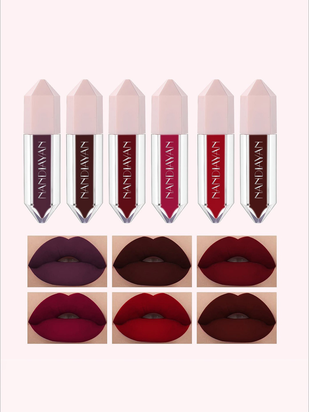 nandiayan Set Of 6 Dark Shade Waterproof Diamond Liquid Lipstick - 1.5 ml Each - Set A
