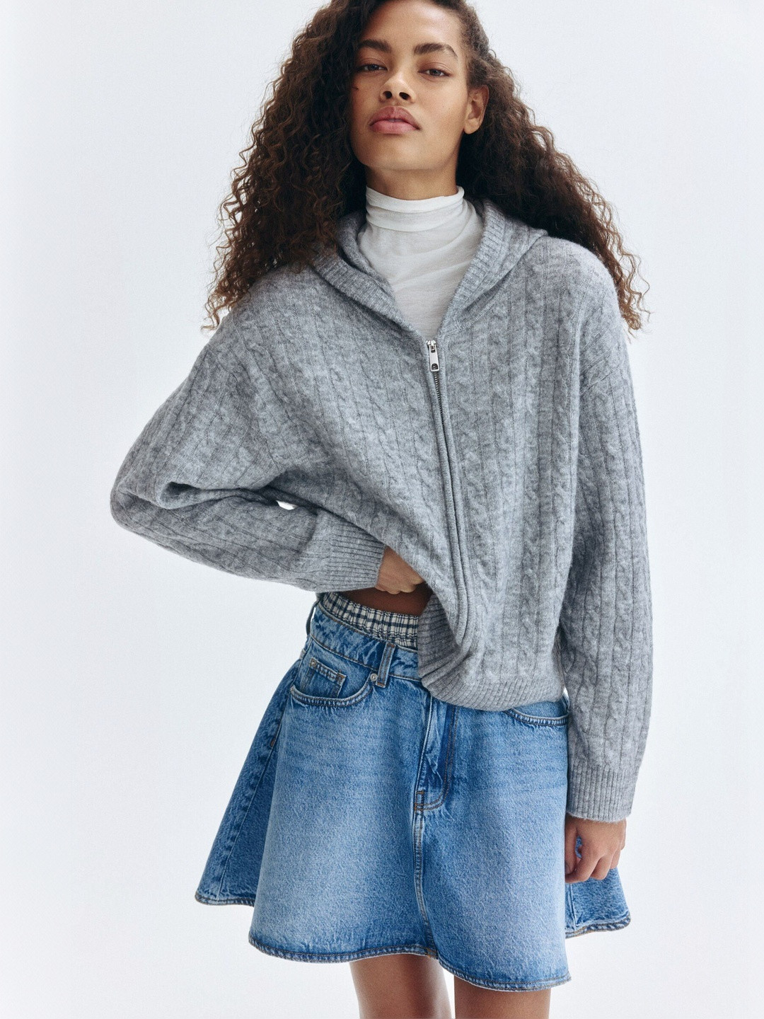 H&M Cable-Knit Zip-Through Cardigan