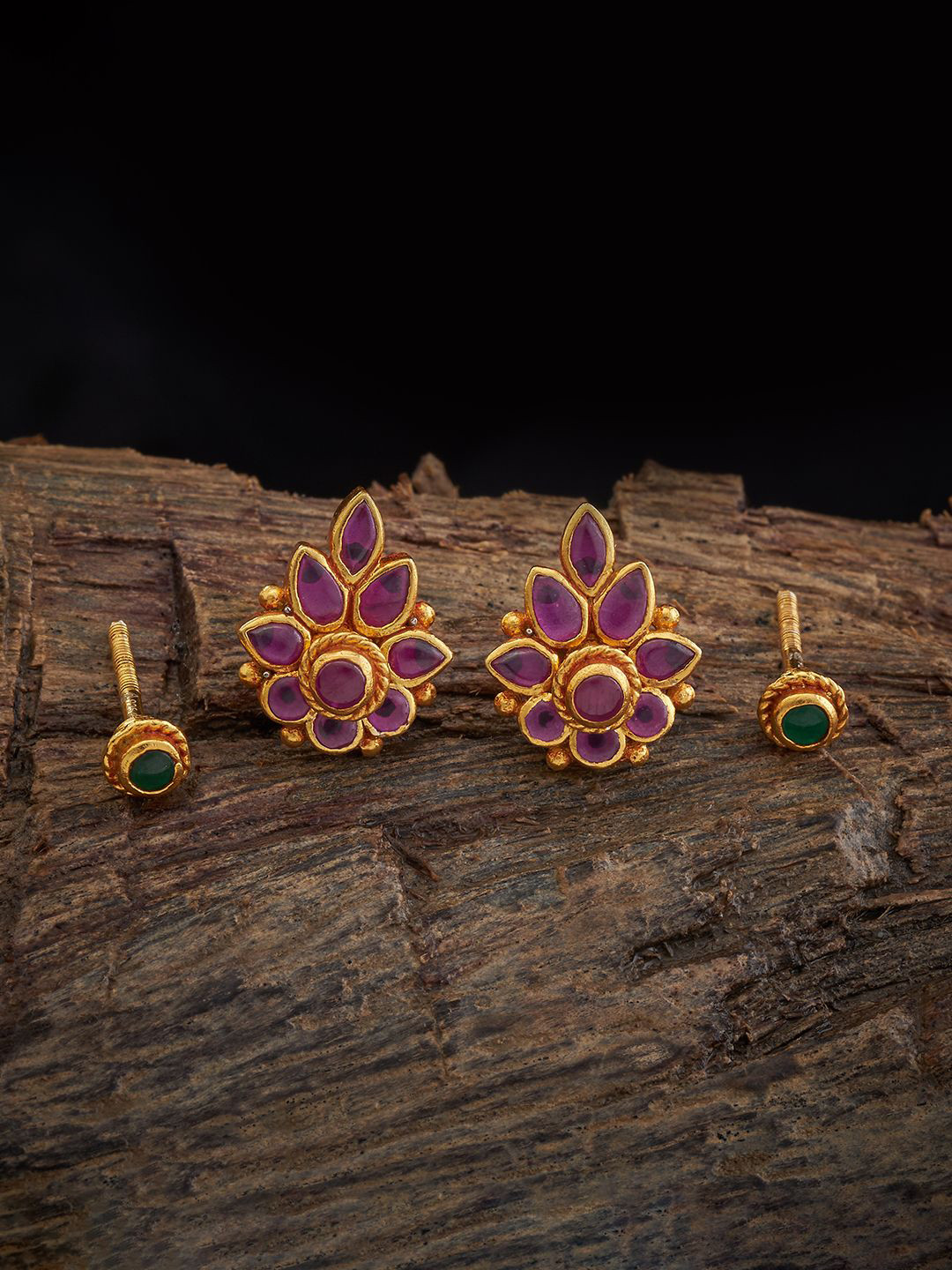 Kushal's Fashion Jewellery Embellished Bridal 92.5 Pure Silver Gold Plated Leaf Studs