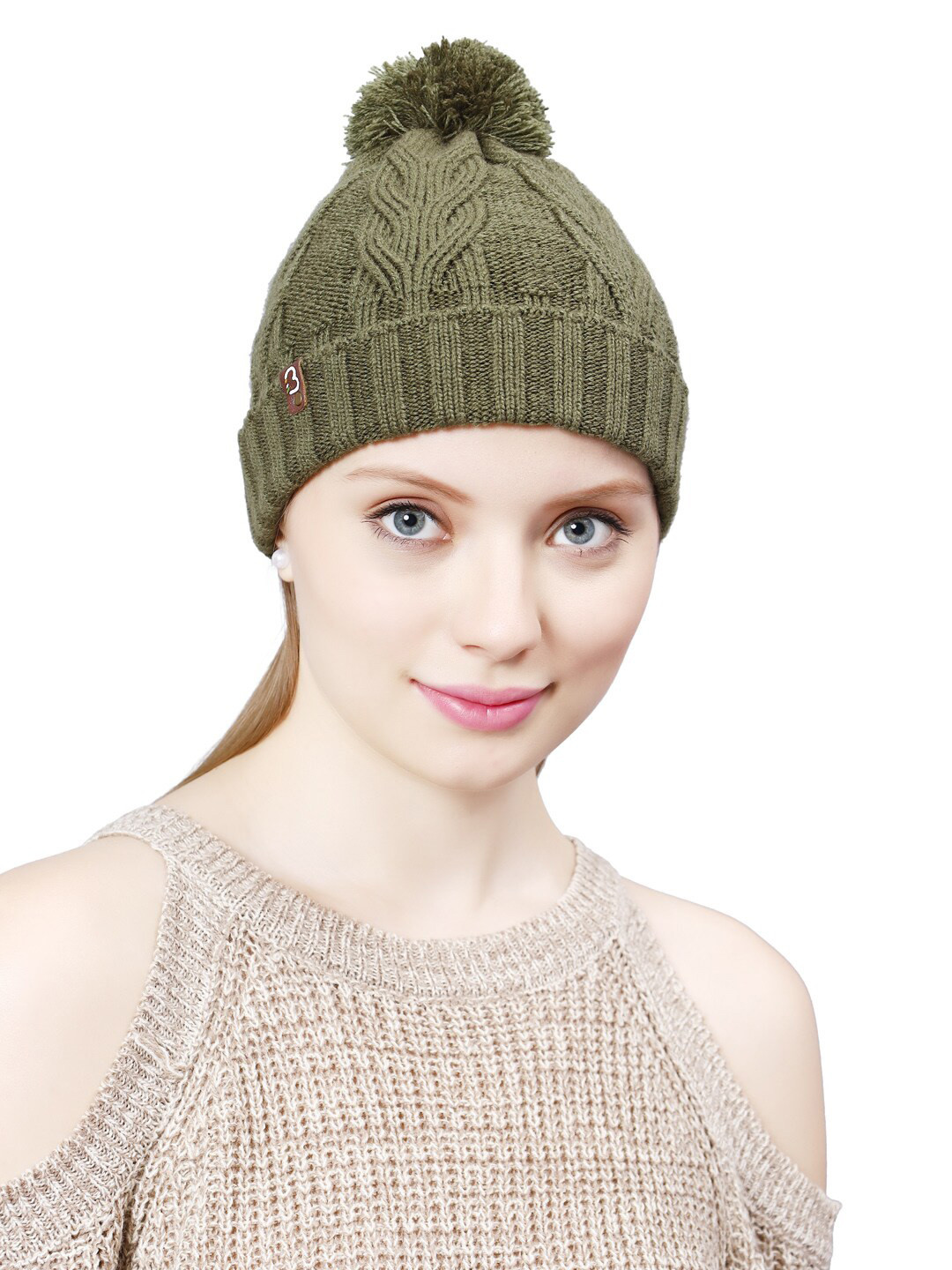 Bharatasya Cable Knit Self Design Acrylic Beanie